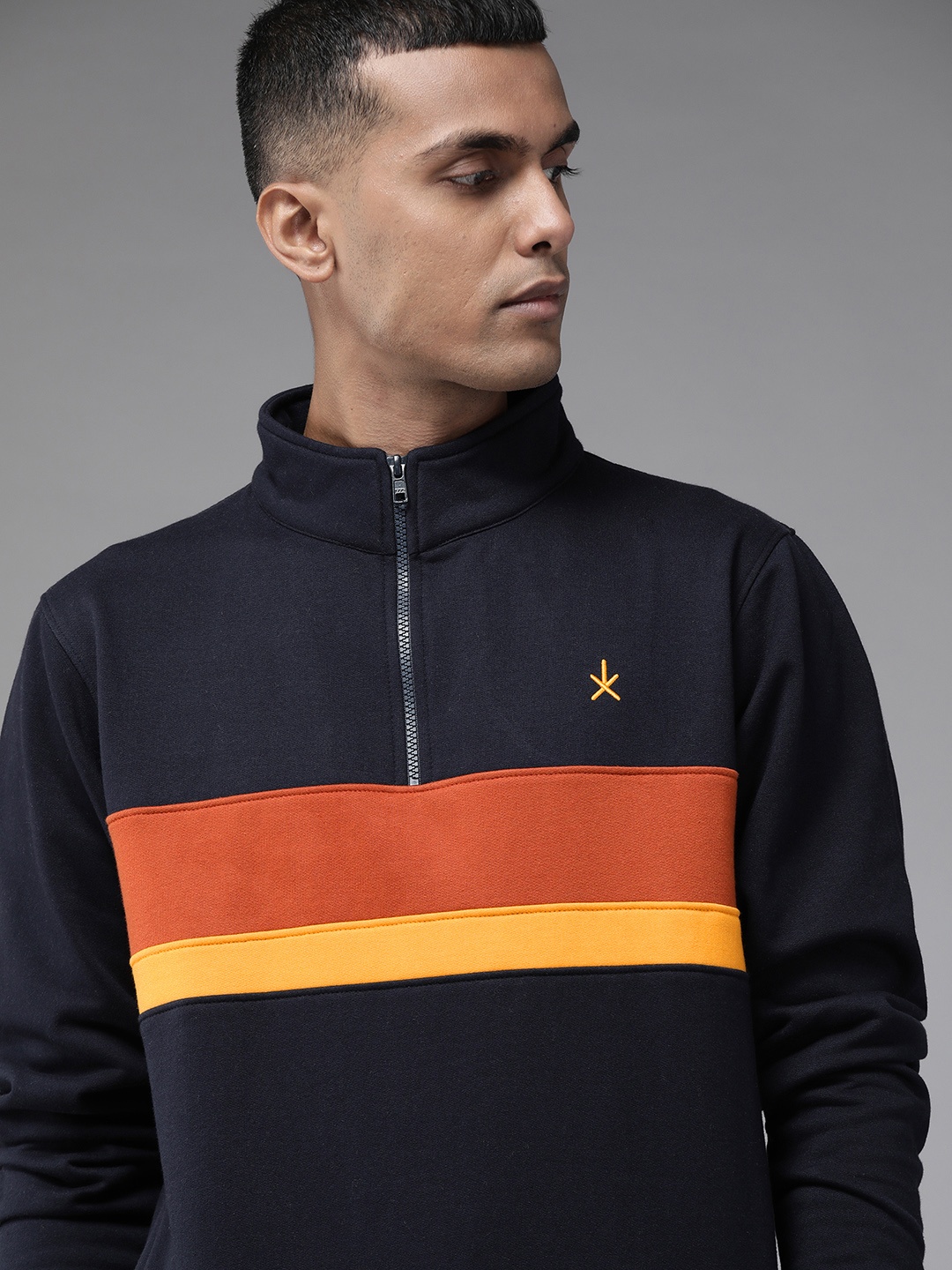 

Roadster Men Navy Blue Striped Sweatshirt