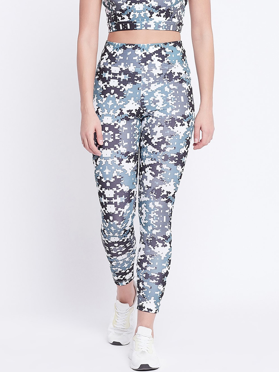 

Clovia Women Snug Fit Printed Active Tights, Grey