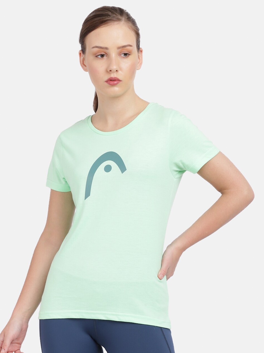 

Head Women Sea Green Printed Slim Fit T-shirt
