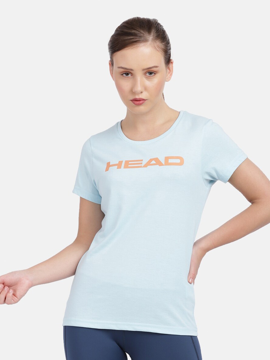 

Head Women Turquoise Blue Typography Printed Slim Fit T-shirt
