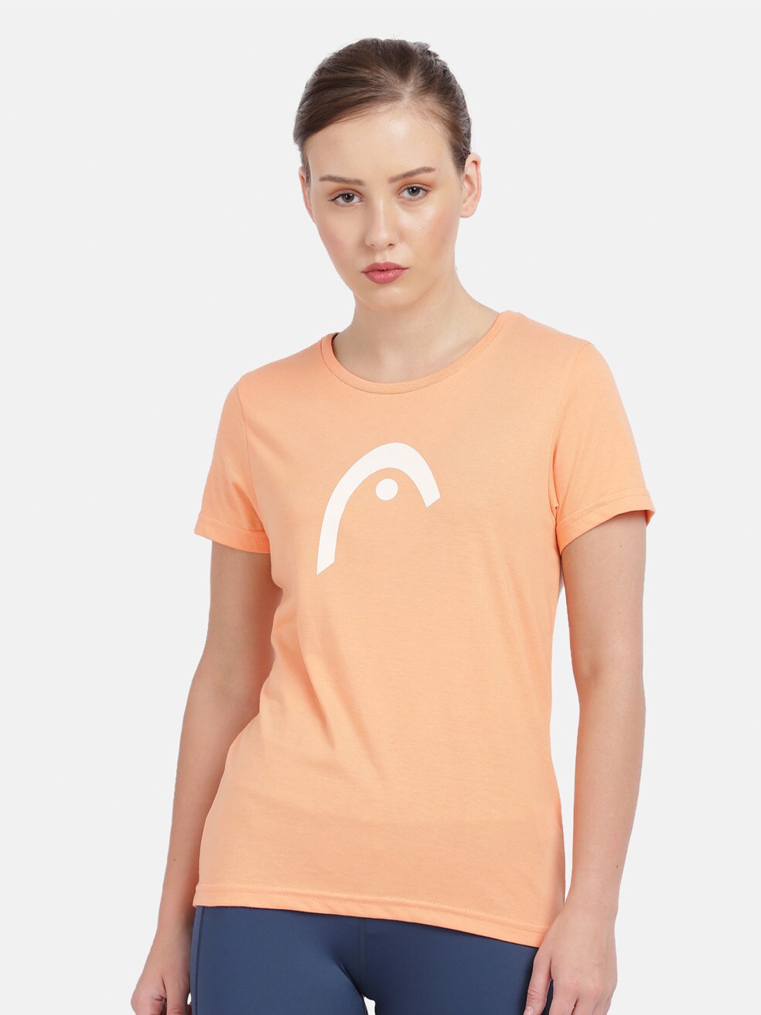 Head Women Peach-Coloured Typography Printed Slim Fit Outdoor T-shirt