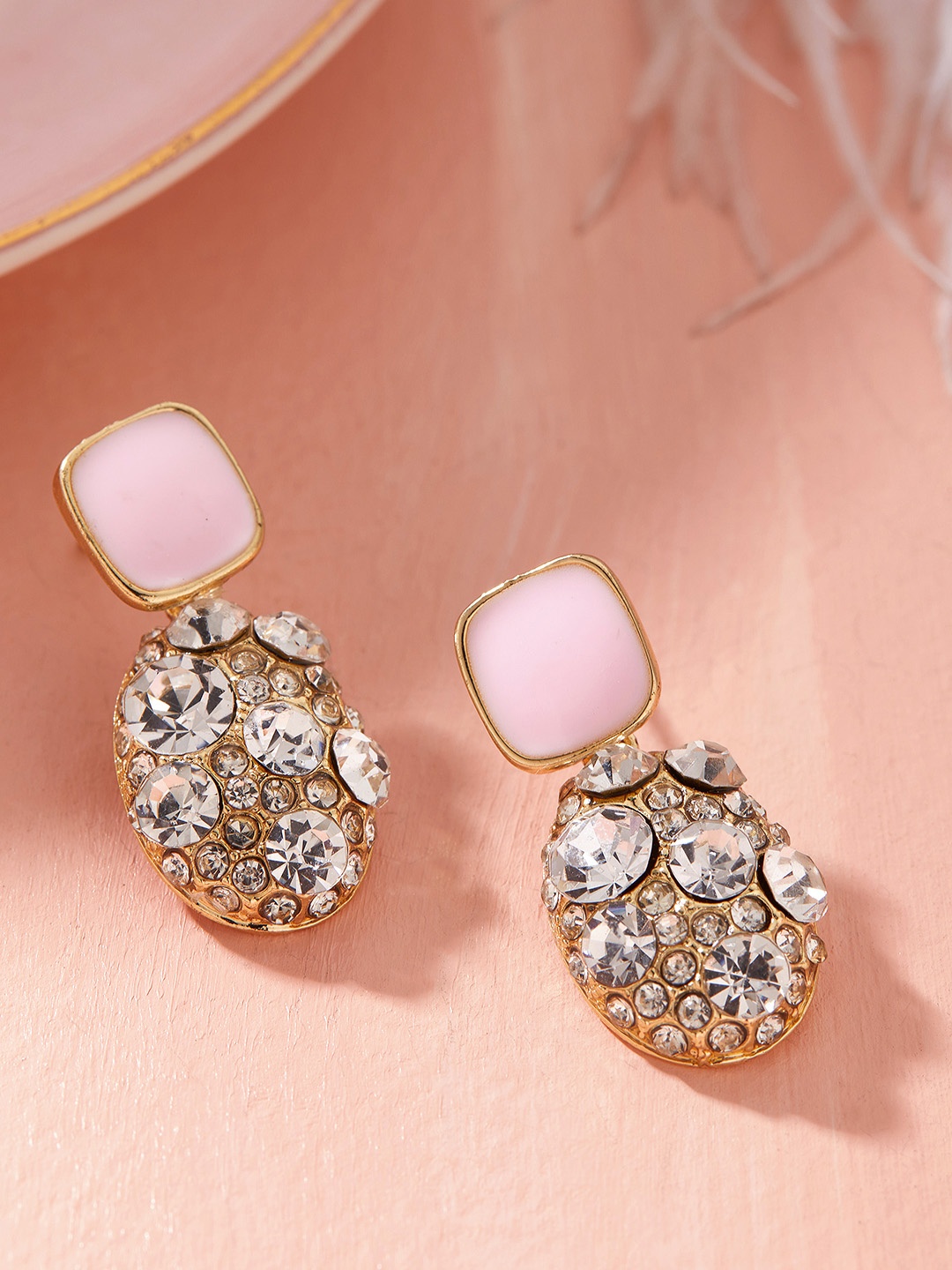 

TOKYO TALKIES X rubans FASHION ACCESSORIES Gold-Toned Teardrop Shaped Studs Earrings