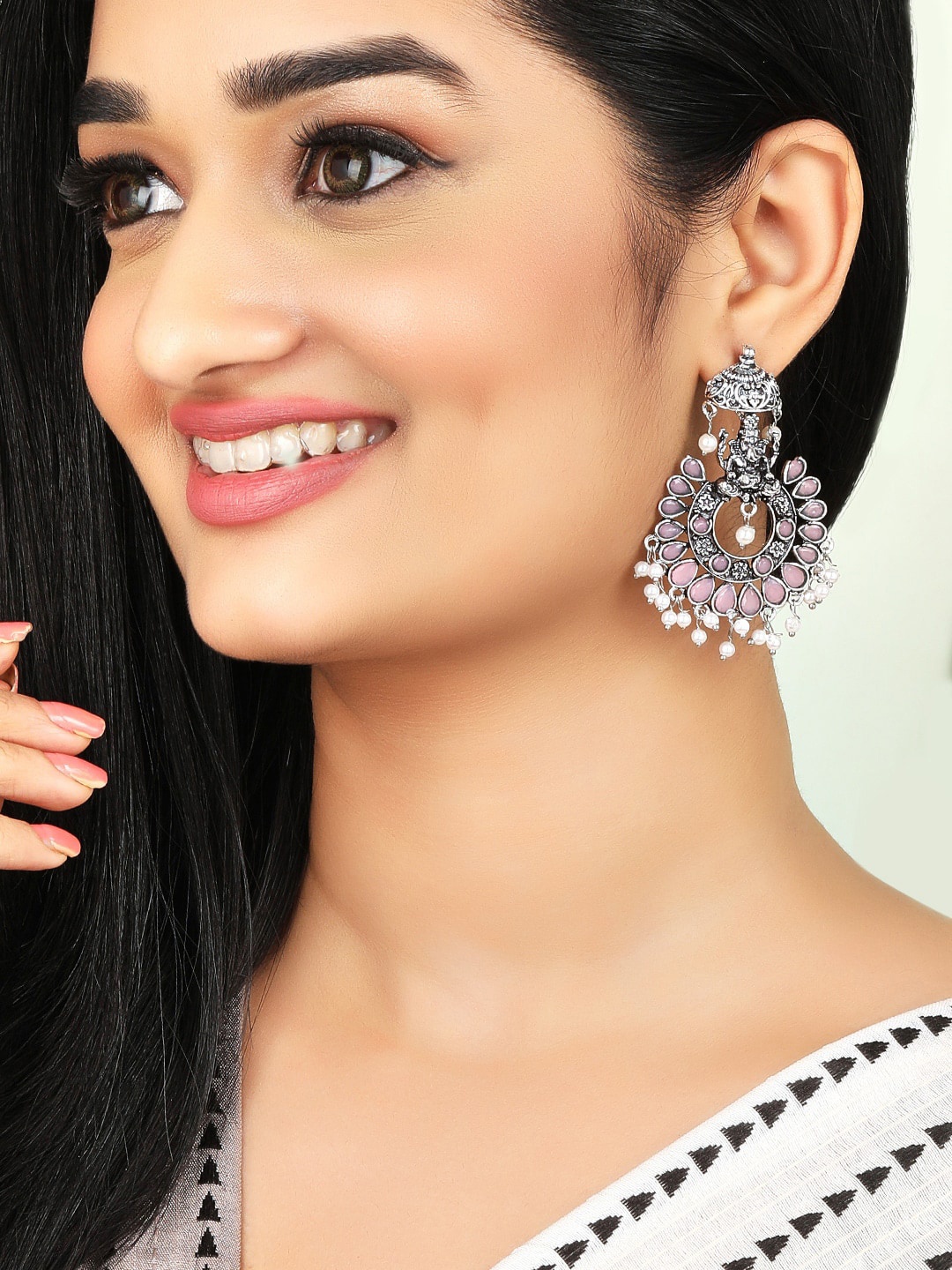 

Rubans Woman Oxidised Silver-Toned Crescent Shaped Drop Earrings