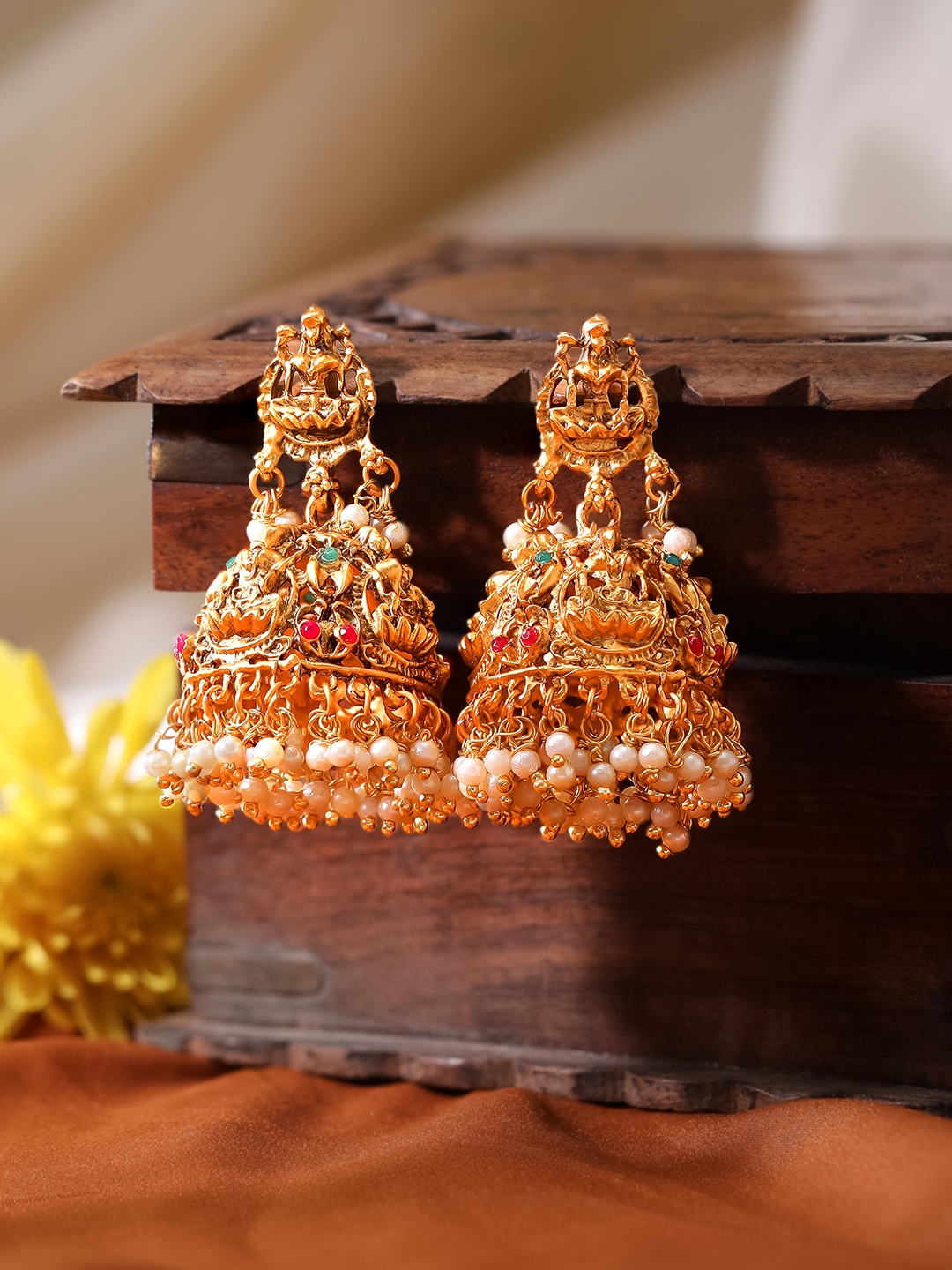 

Rubans Gold-Toned Dome Shaped Drop Earrings