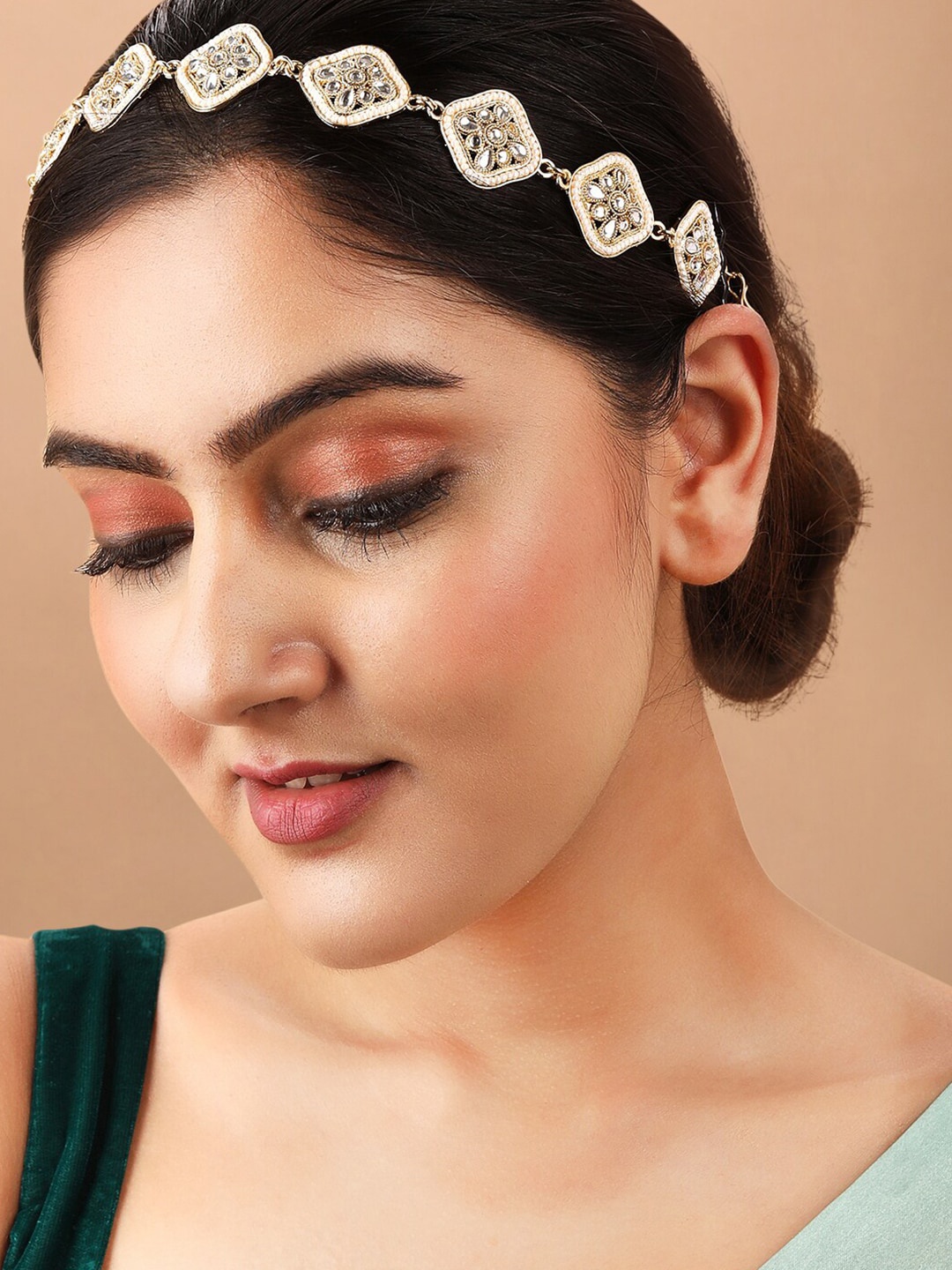 

Rubans Women Gold-Plated White Handcrafted Pearls Studded Hair Chain