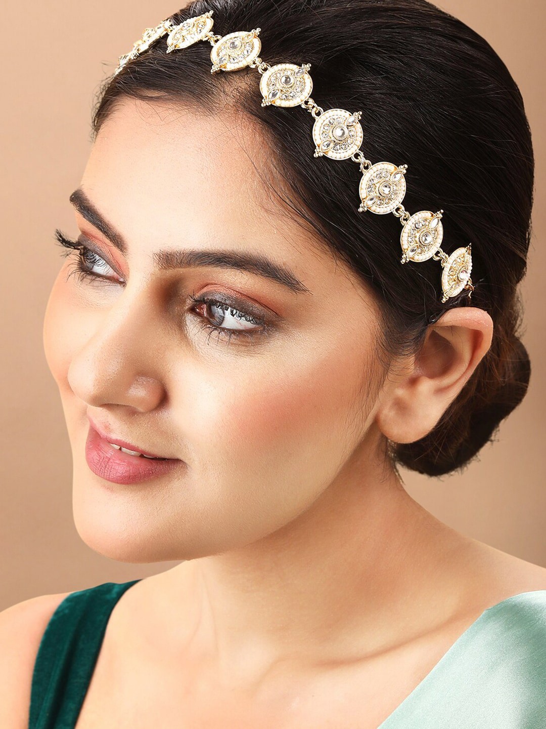 

Rubans Women Gold-Plated Handcrafted Studded Head Chain