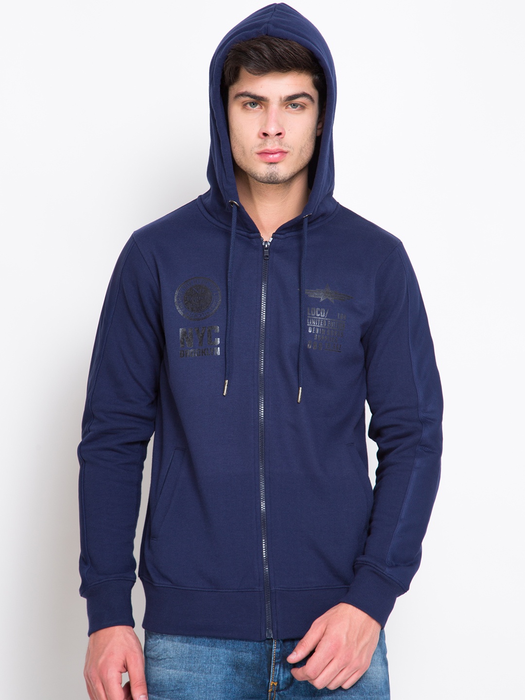 

LOCOMOTIVE Navy Hooded Sweatshirt with Printed Detail, Navy blue