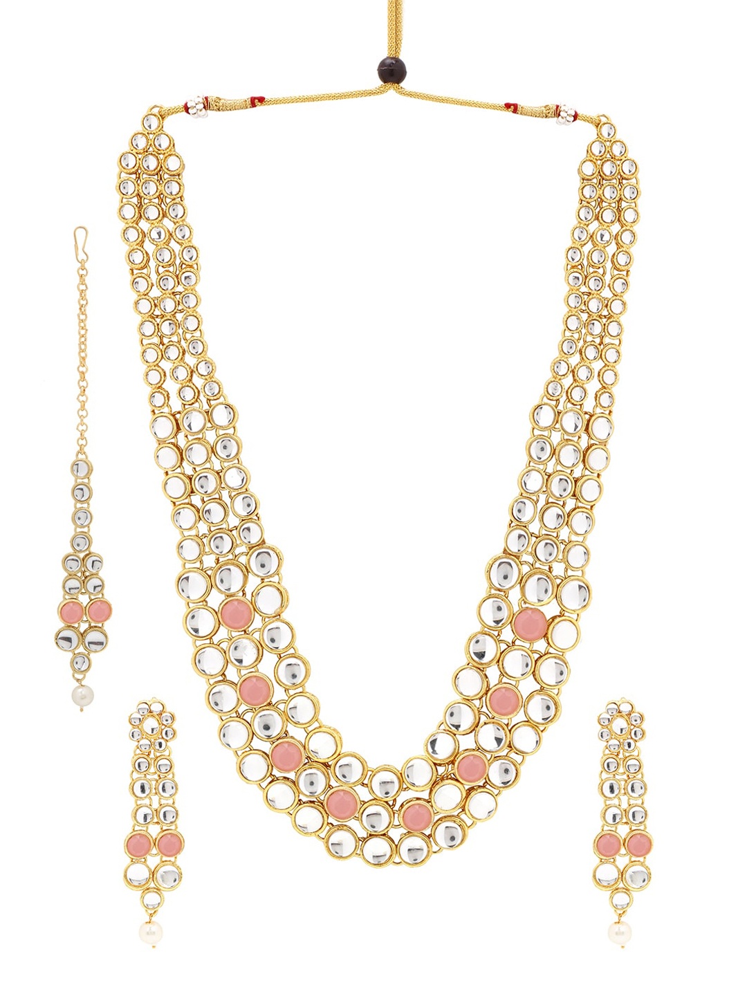 ASMITTA JEWELLERY Gold-Plated White & Peach Kundan Beaded Jewellery Set