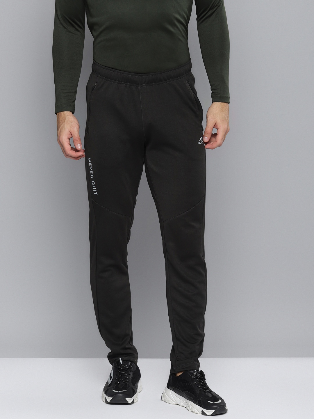 

Alcis Men Black Solid Slim Fit Mid-Rise Track Pants
