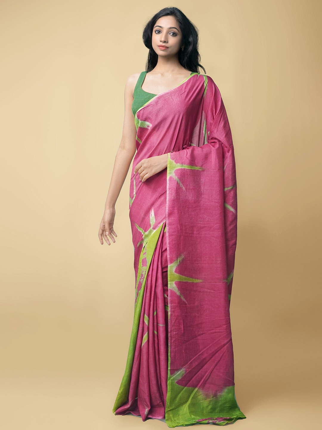 

Unnati Silks Purple & Green Silk Blend Leheriya Saree