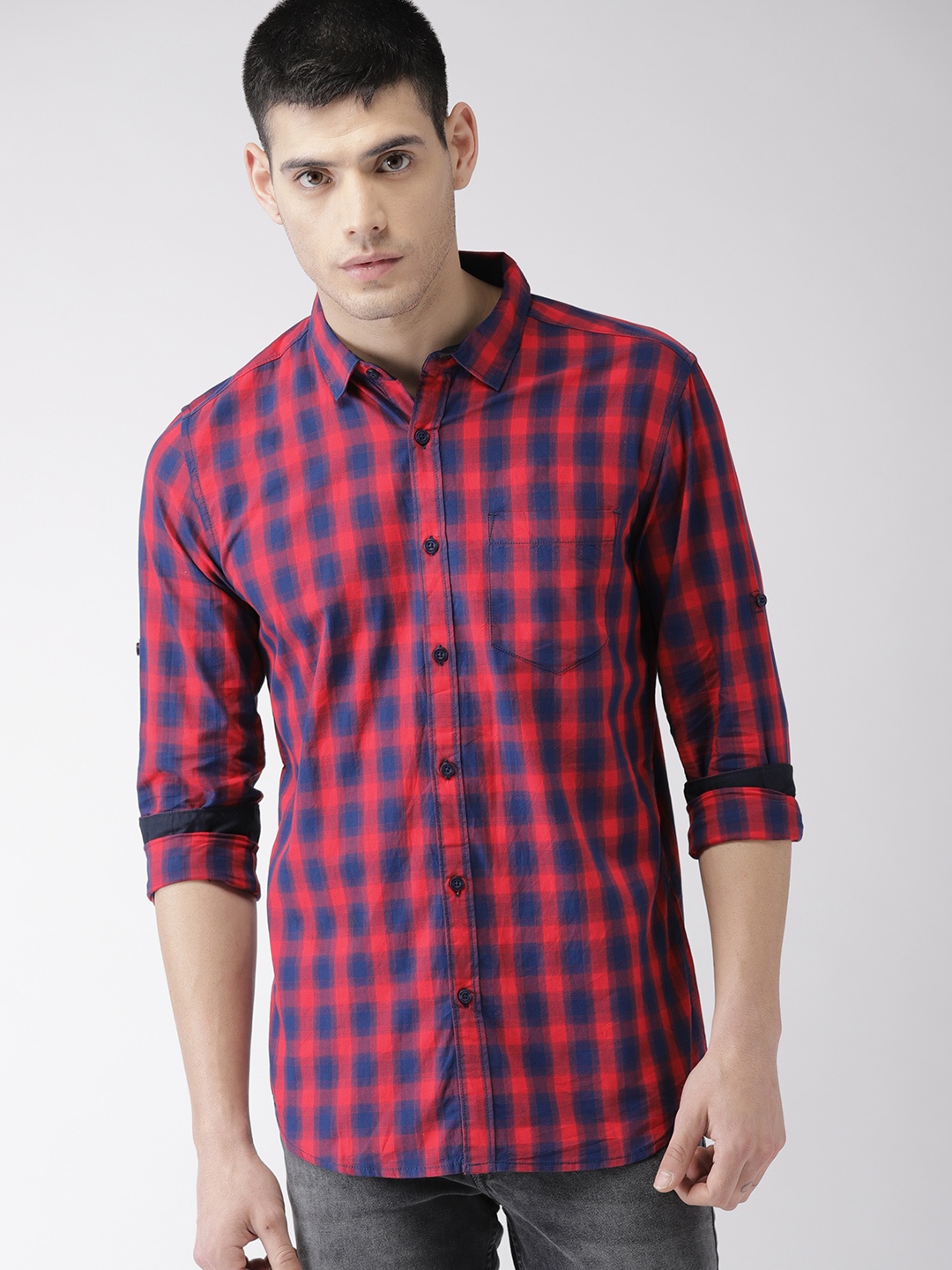 

HIGHLANDER Men Red & Navy Slim Fit Checked Casual Shirt