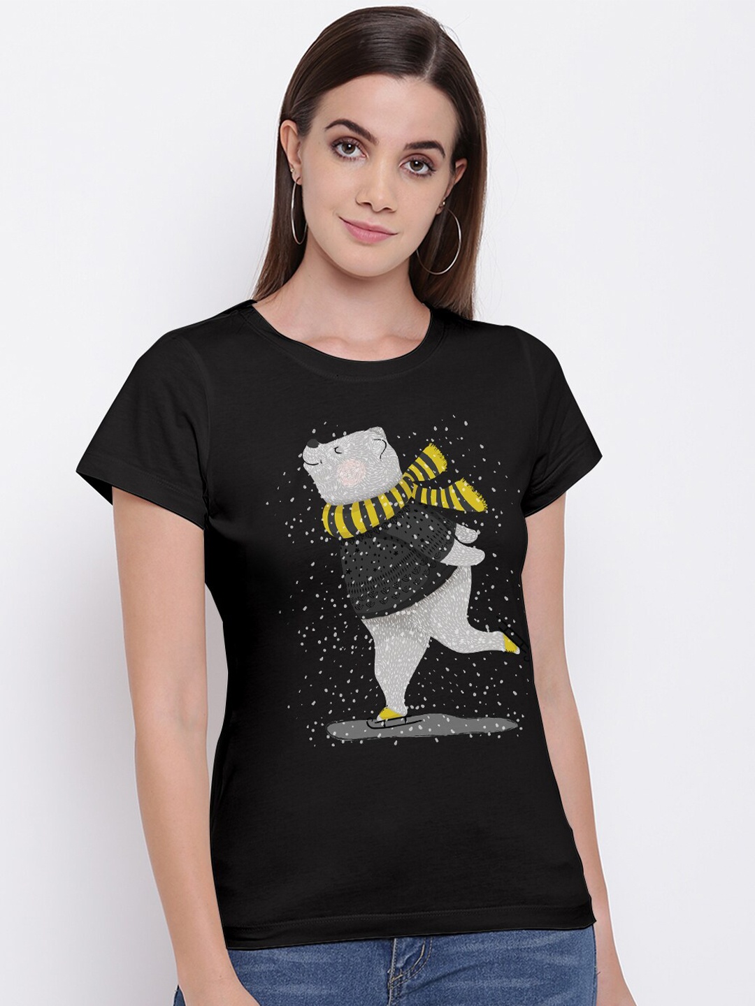 

THREADCURRY Women Black Graphic Printed T-shirt