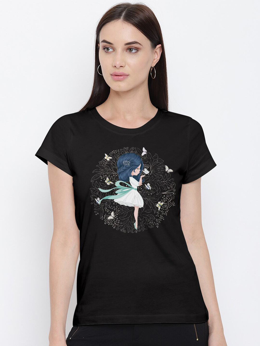 

THREADCURRY Women Black Graphic Printed T-shirt
