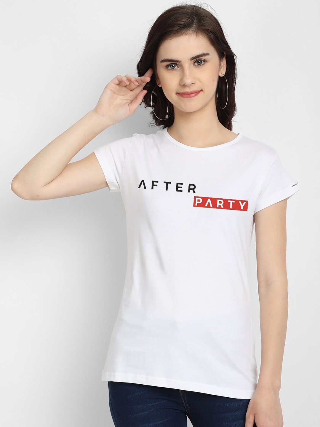 

THREADCURRY Women White Printed T-shirt