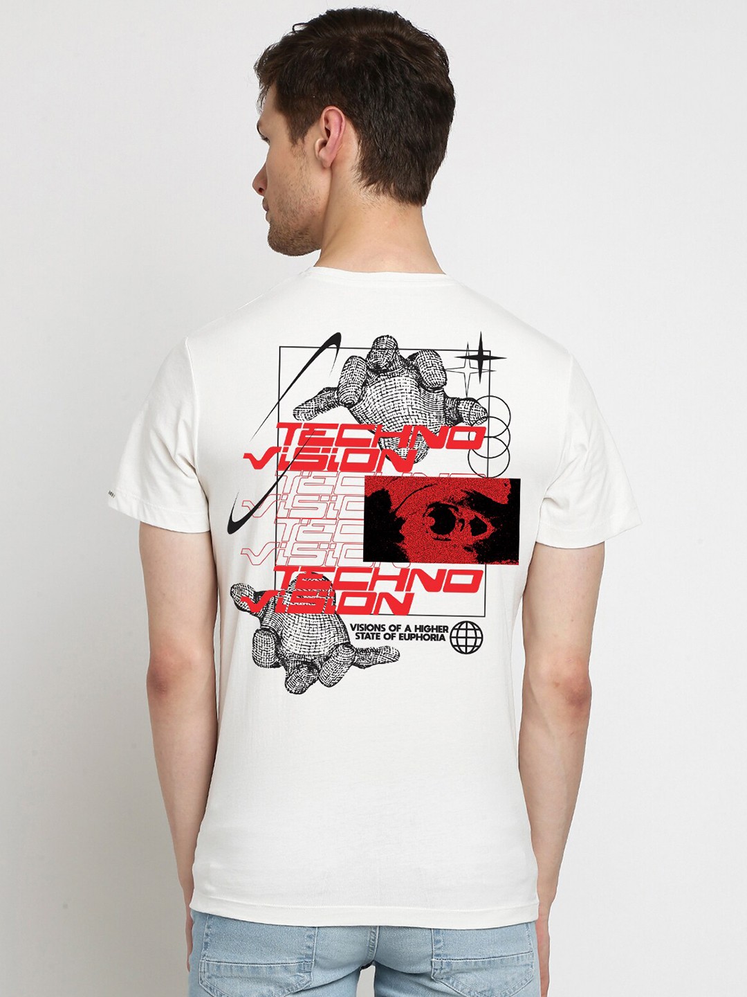 

THREADCURRY Men White & Black Printed Cotton T-shirt