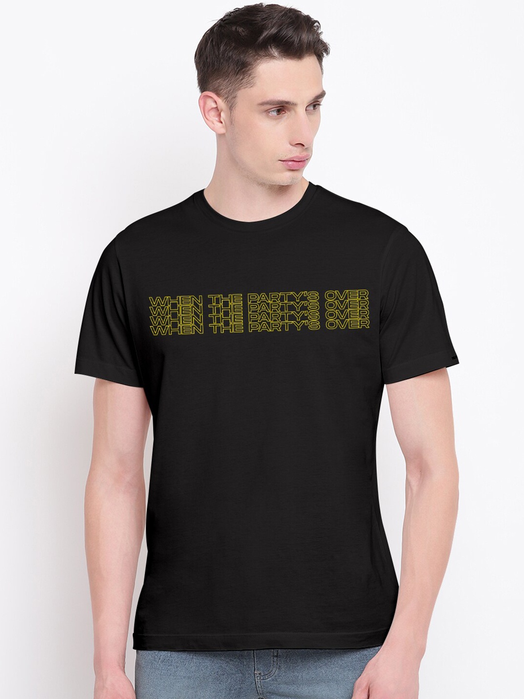 

THREADCURRY Men Black & Yellow Typography Printed Cotton T-shirt