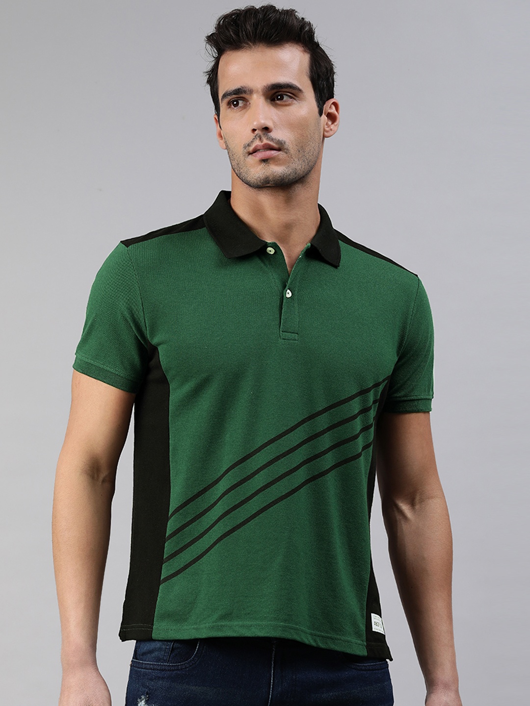 

abof Men Multicoloured & Black Striped Polo Collar T-shirt, Multi