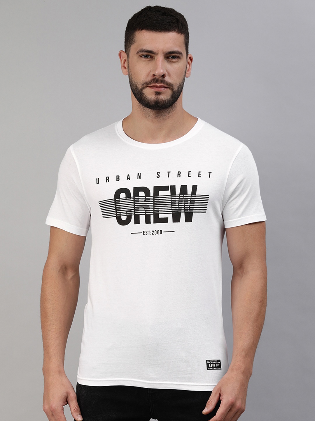 

abof Men White & Black Printed T-shirt