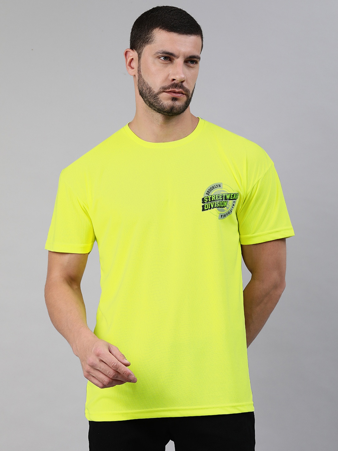 

abof Men Fluorescent Green Typography T-shirt