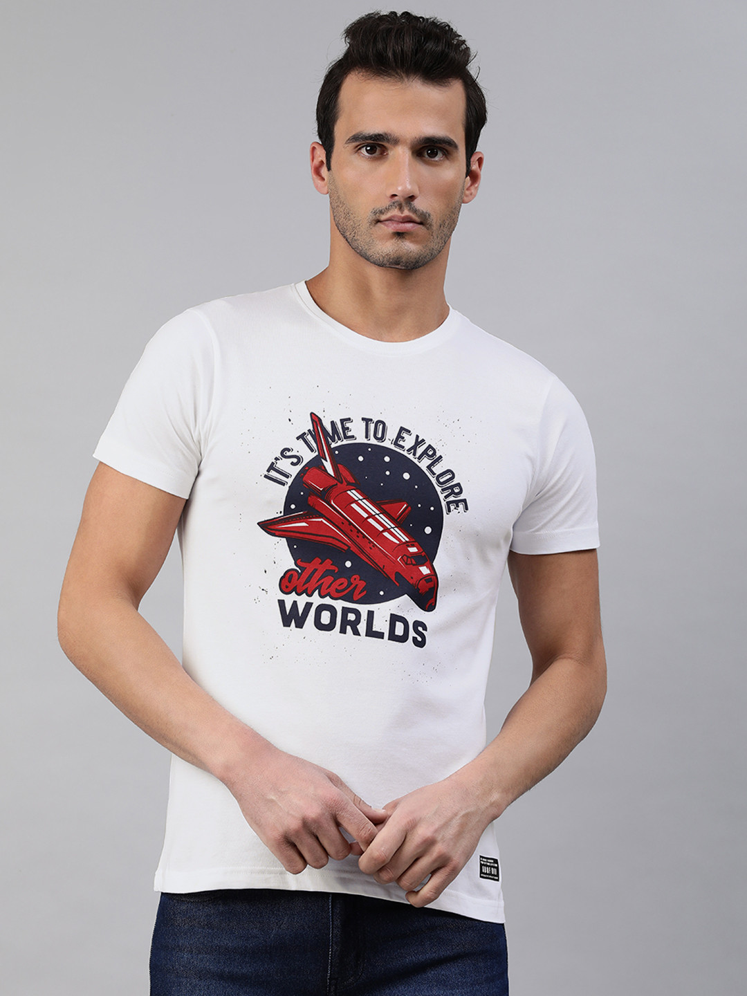 

abof Men White Typography Printed T-shirt