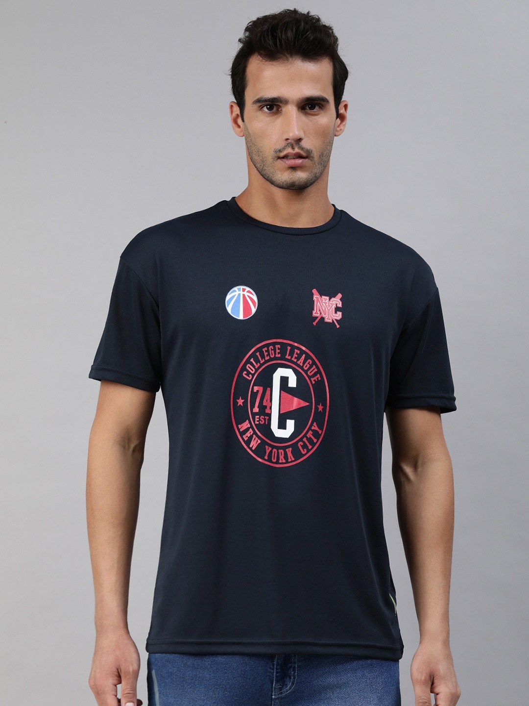 

abof Men Navy Blue Typography Printed T-shirt