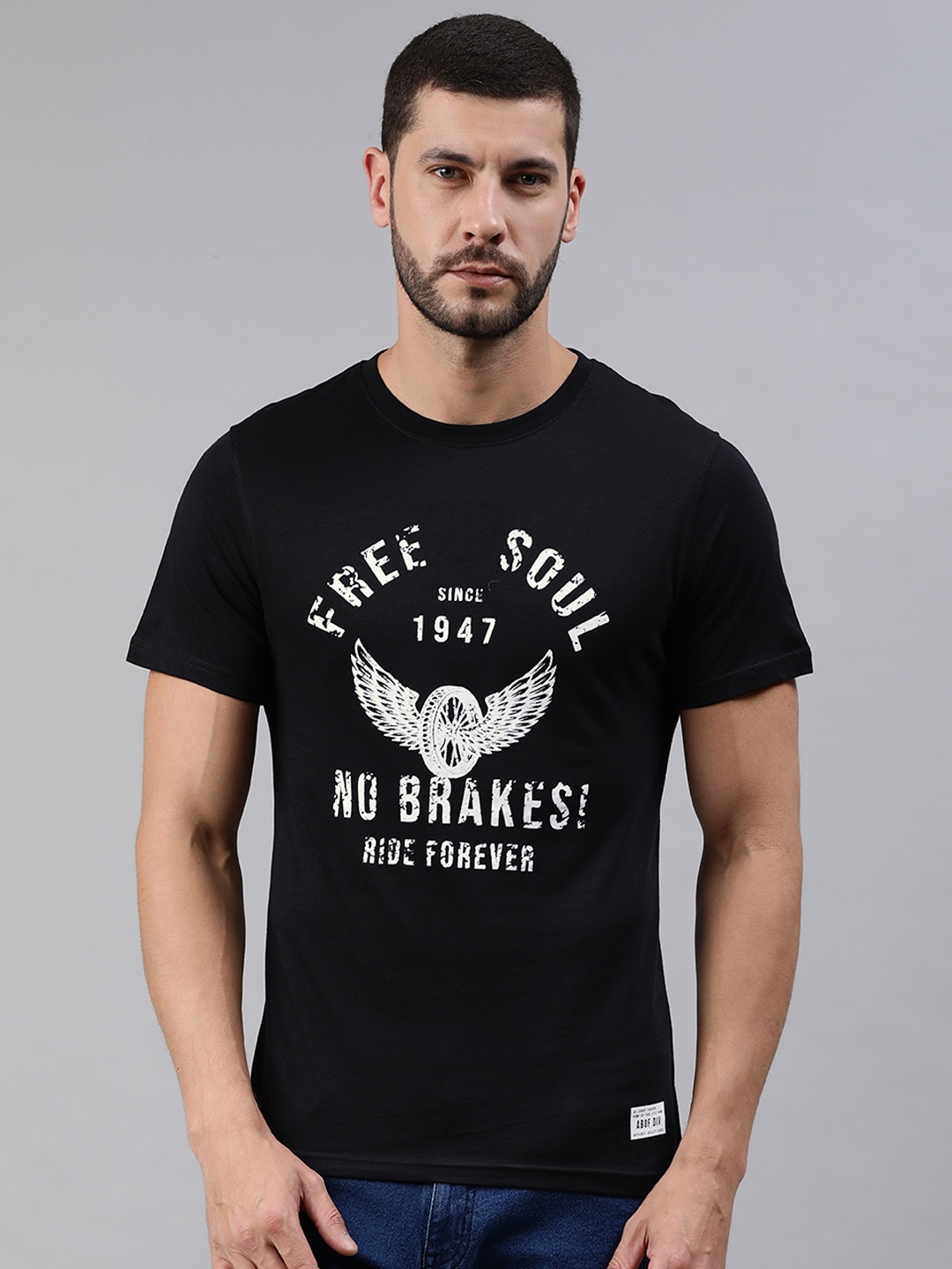 

abof Men Black Graphic Printed Pure Cotton Casual T-shirt