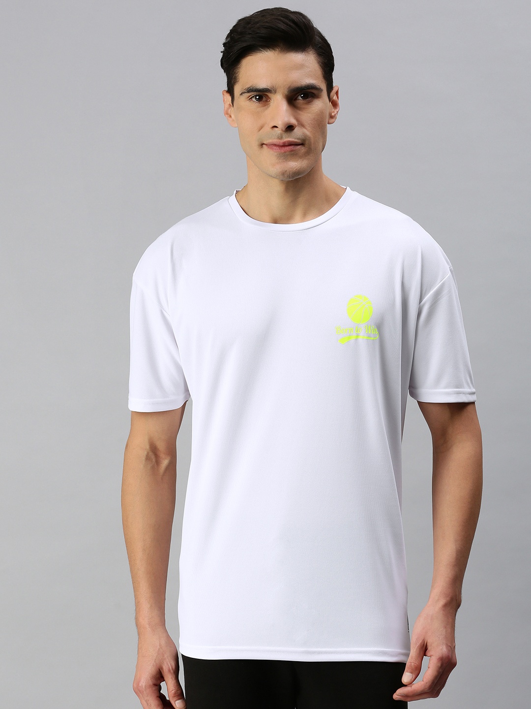 

abof Men White Solid Brand Logo Printed Casual T-shirt