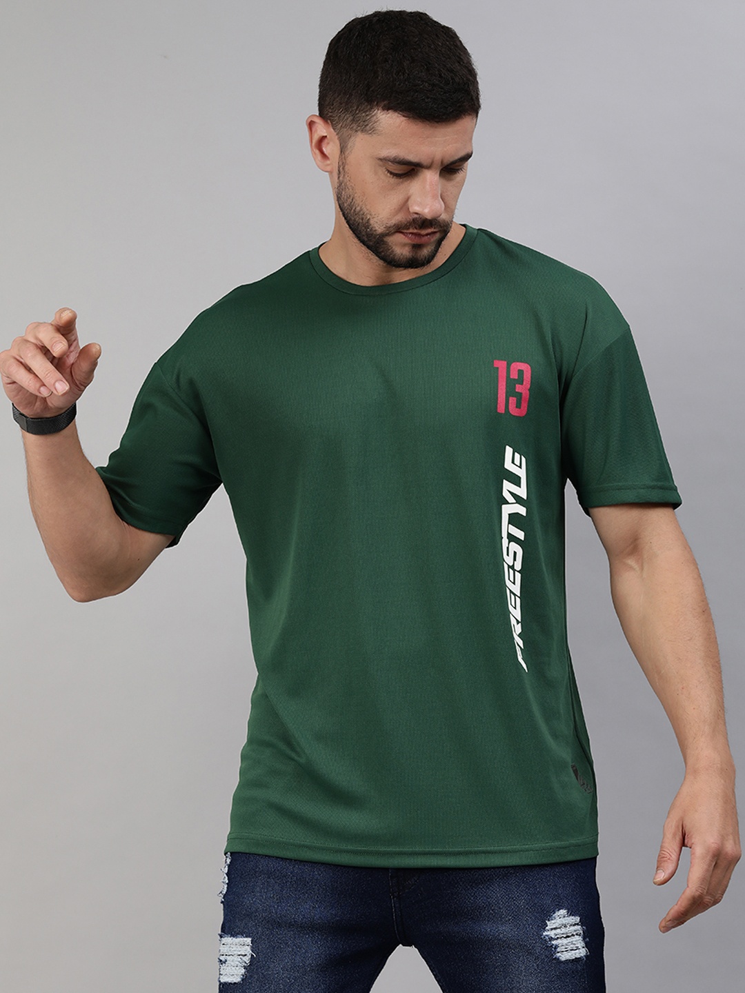 

abof Men Green & White Typography Printed T-shirt