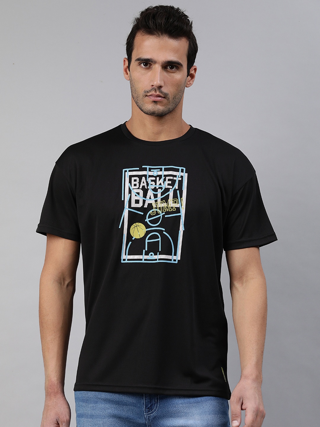 

abof Men Black Printed T-shirt