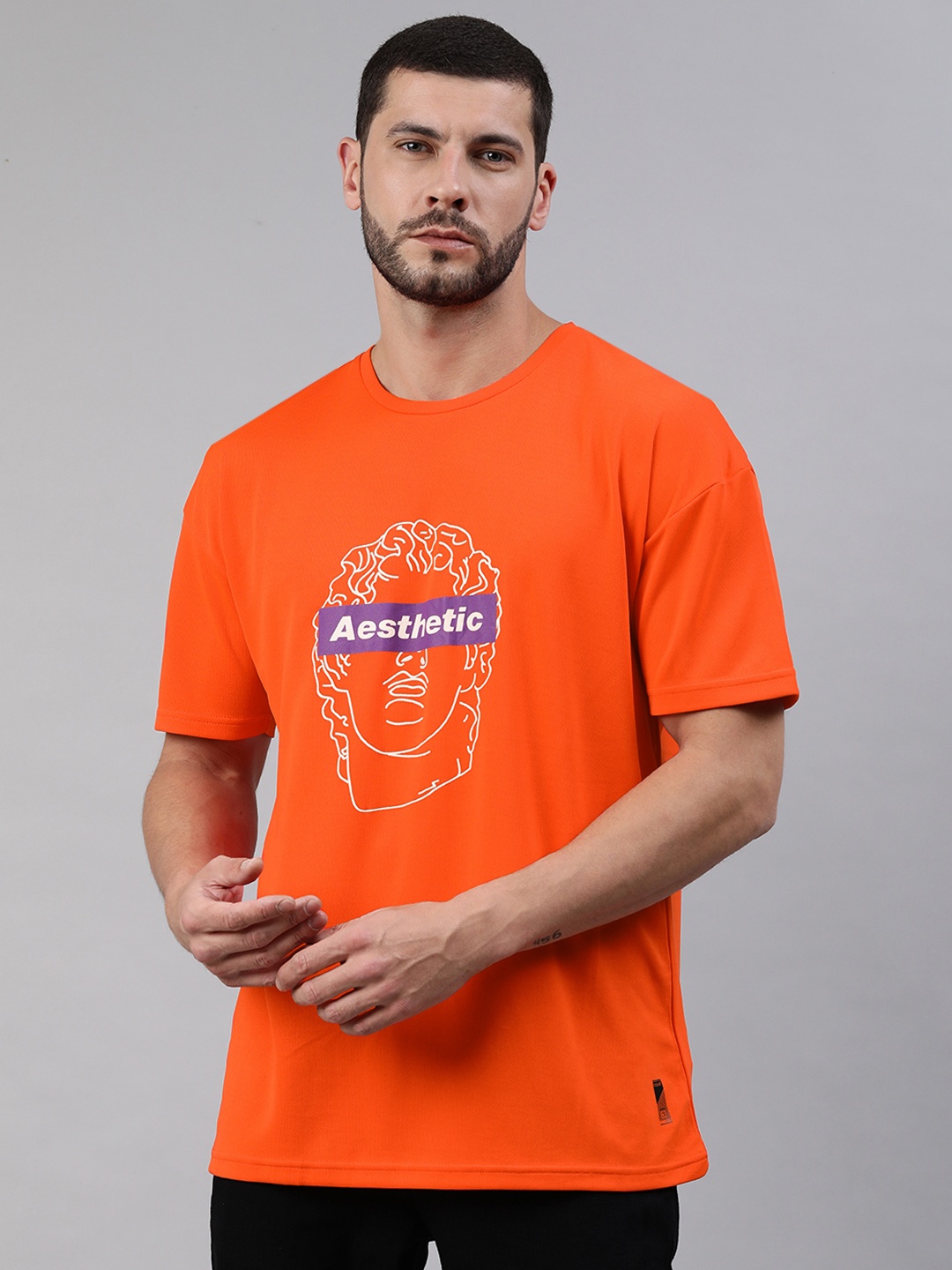 

abof Men Coral Orange Typography Printed T-shirt