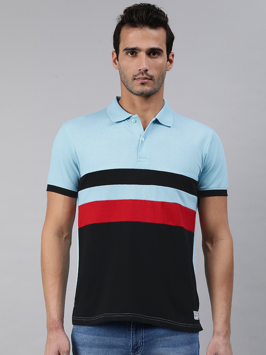 

abof Men Blue & Black Colourblocked T-shirt