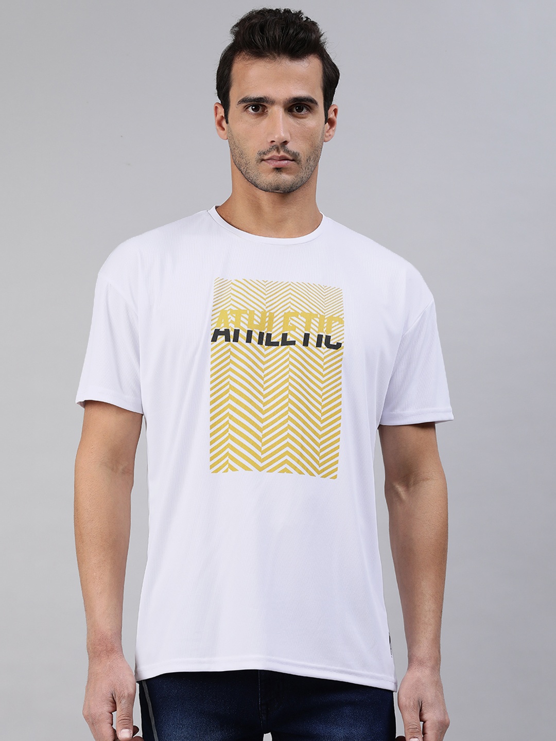 

abof Men White & Yellow Typography Printed T-shirt