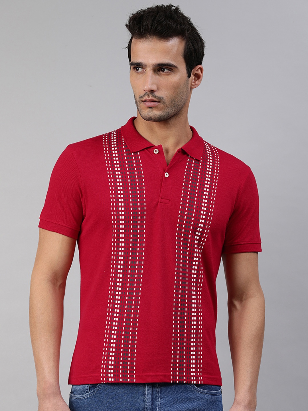 

abof Men Multicoloured & Red Printed Polo Collar Casual T-shirt, Multi