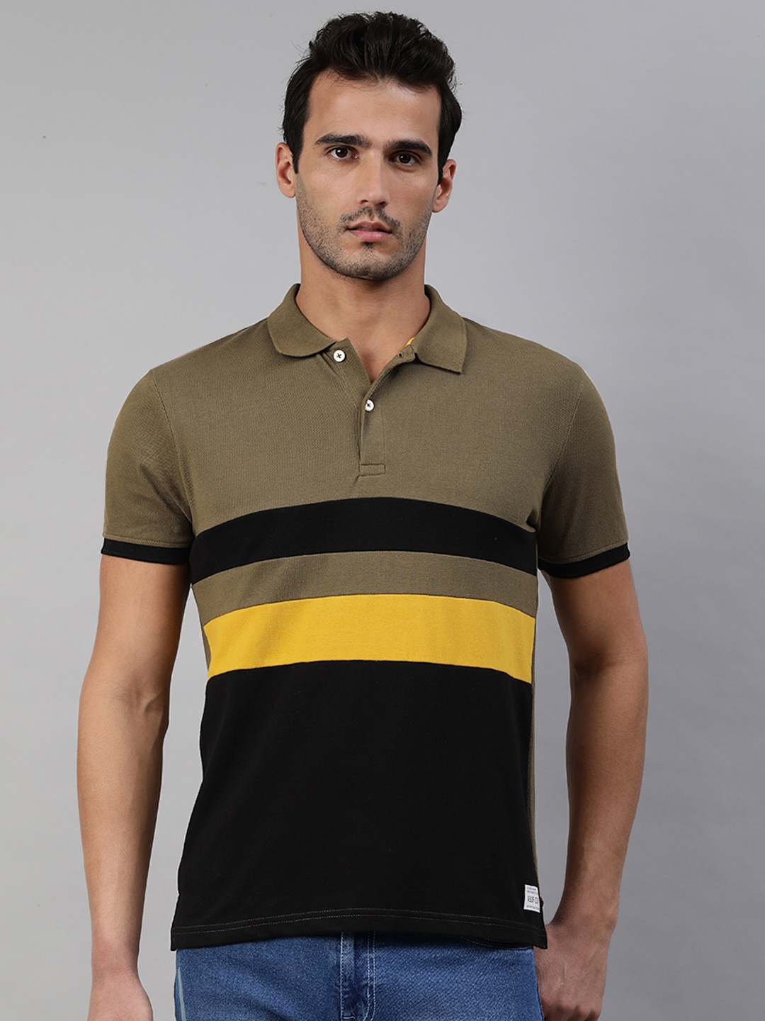 

abof Men Multicoloured & Black Colourblocked Polo Collar Casual T-shirt, Multi