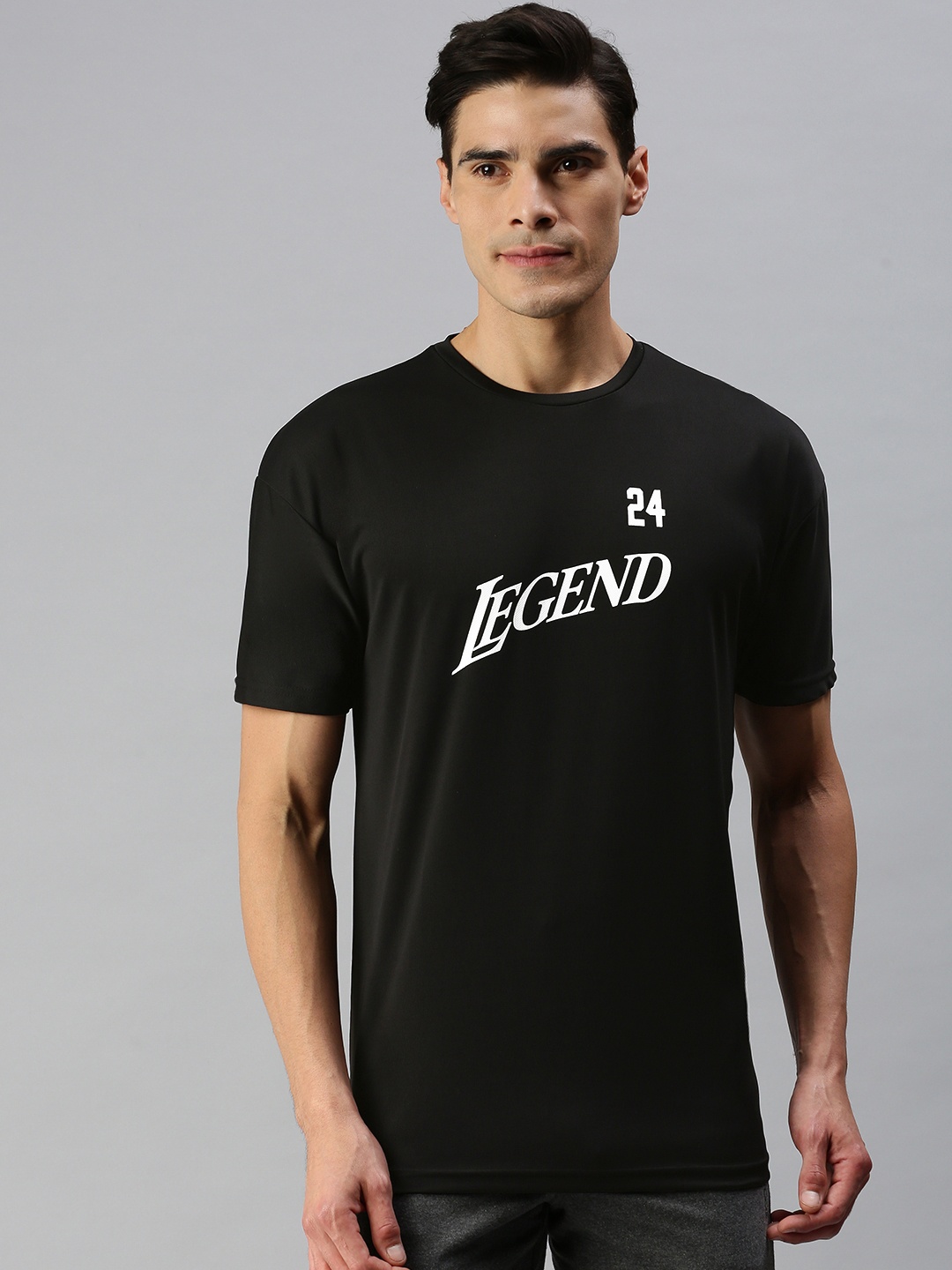 

abof Men Black Typography Printed Round-Neck Casual T-shirt