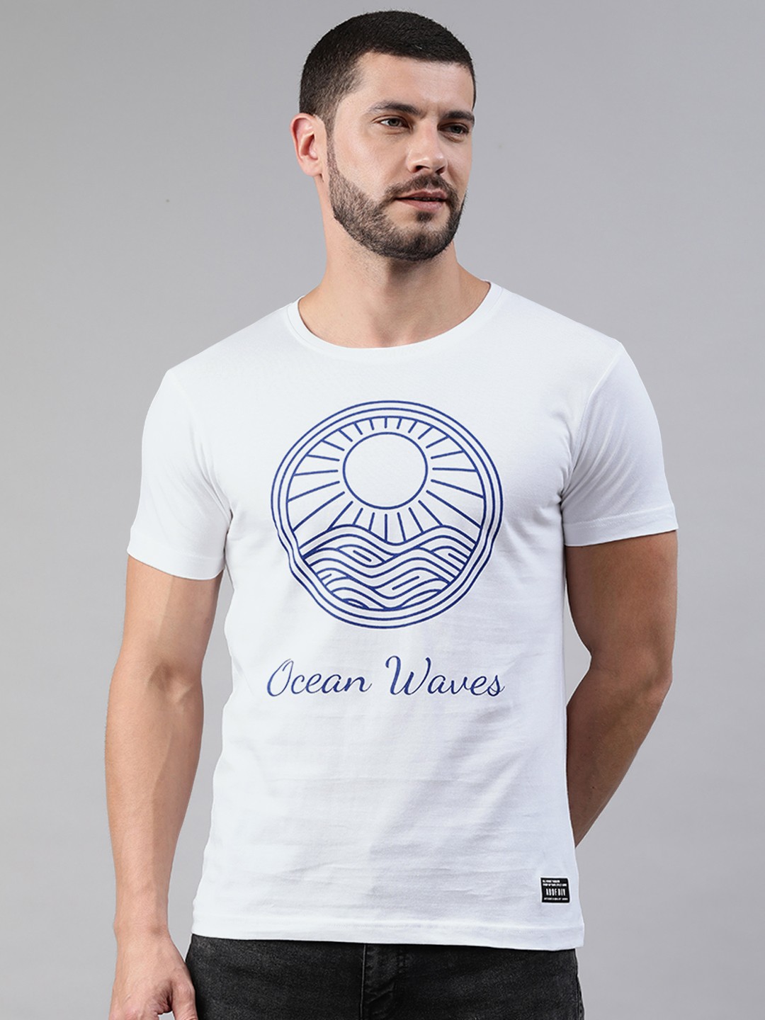 

abof Men White Typography Printed T-shirt