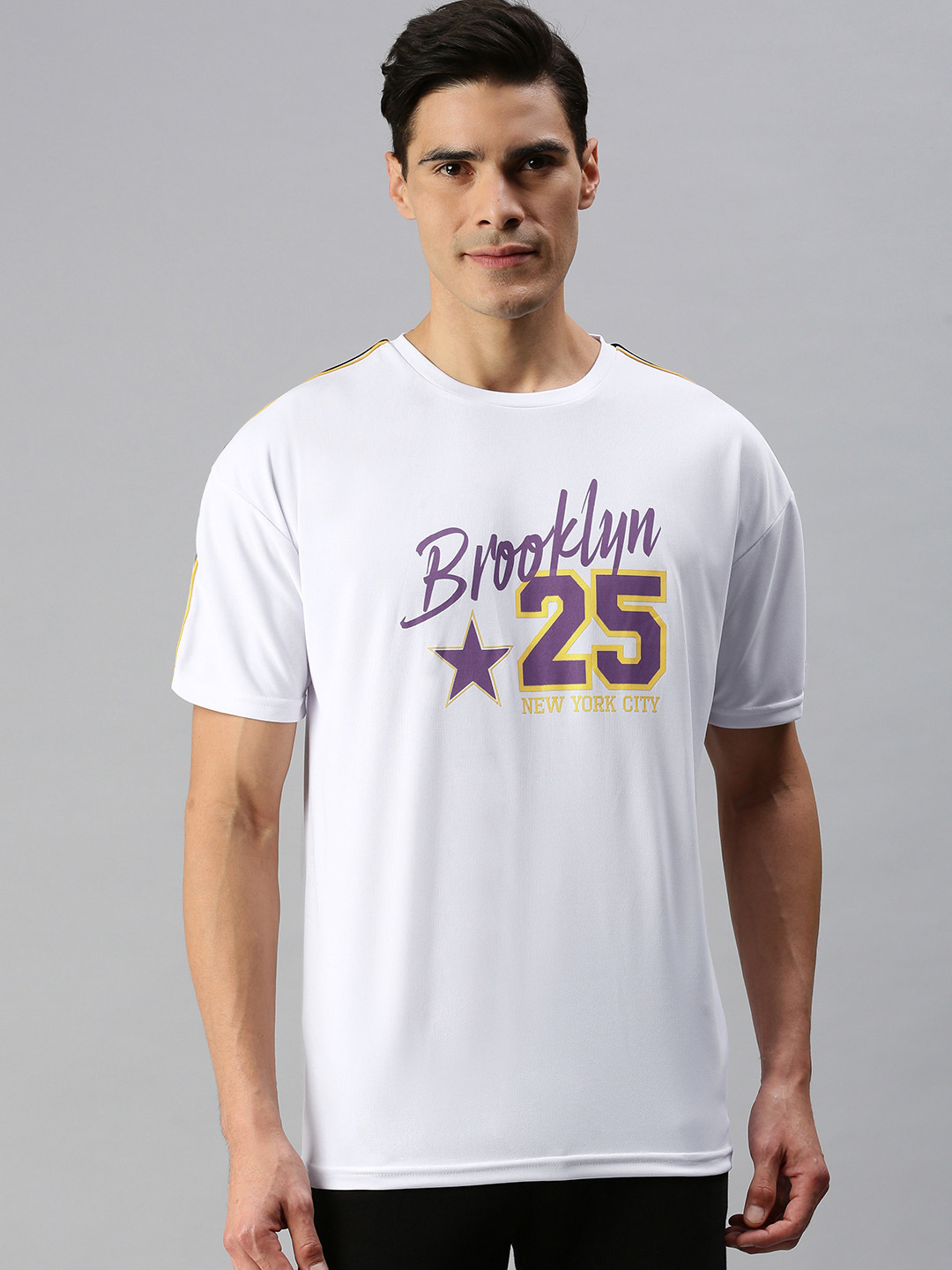 

abof Men White Printed Round-Neck Casual Jersey T-shirt