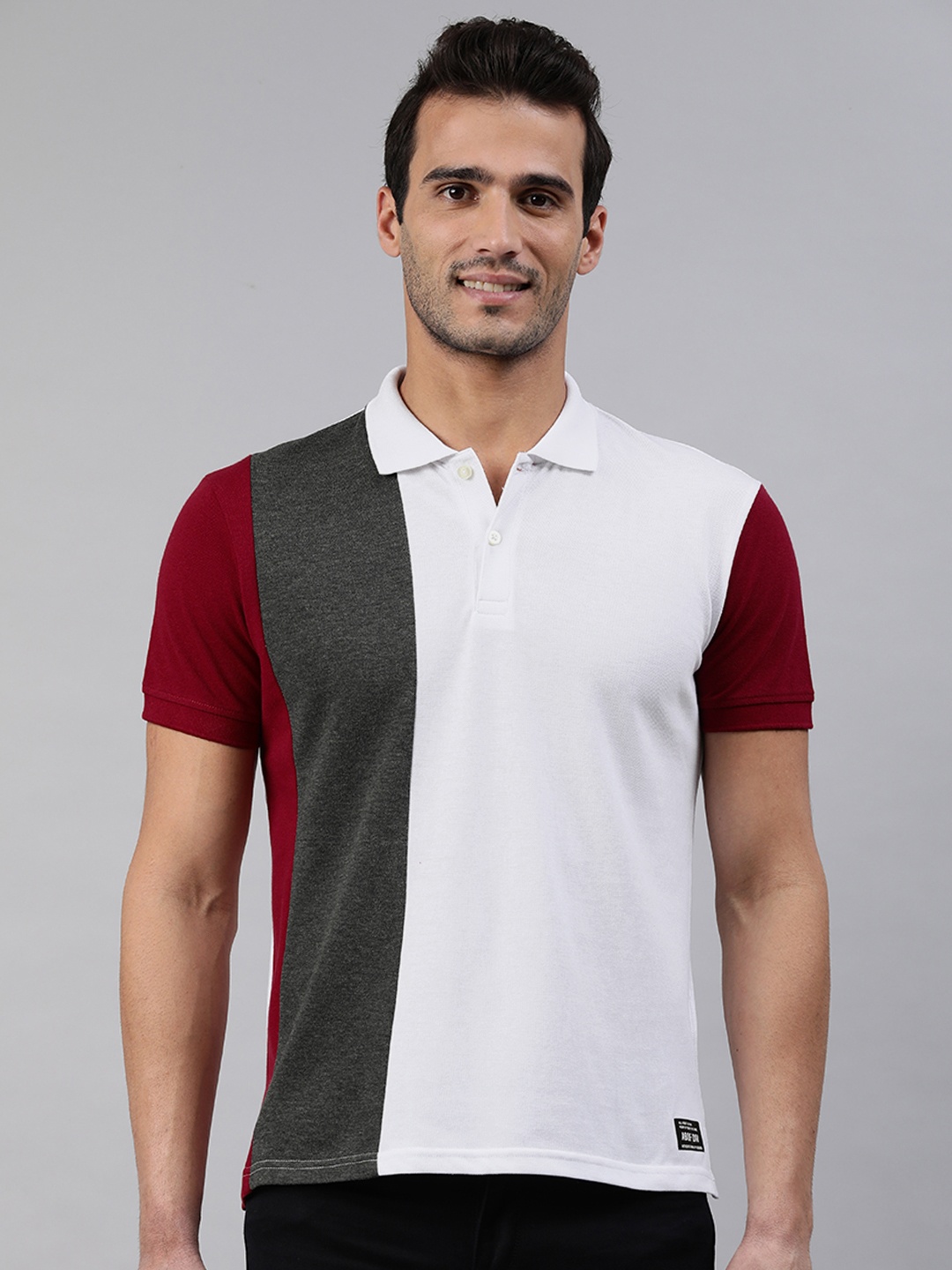 

abof Men White & Grey Colourblocked T-shirt