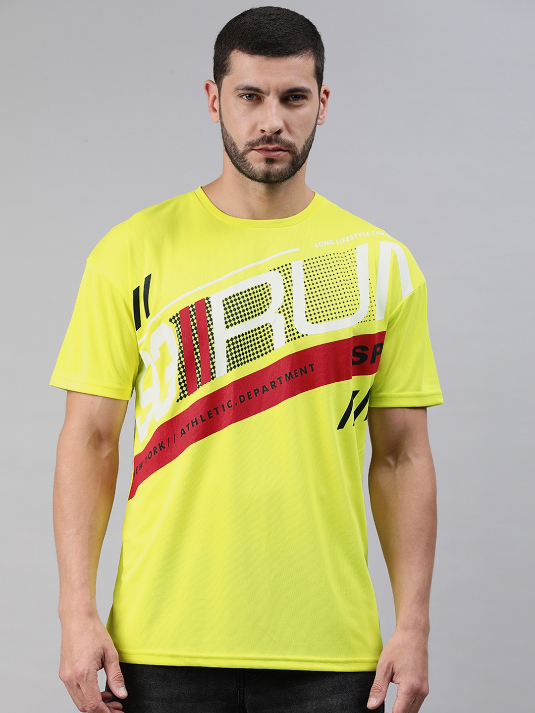 

abof Men Lime Green Typography Printed T-shirt