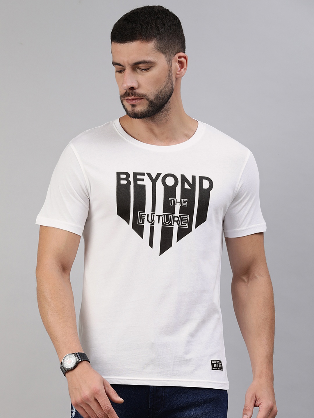 

abof Men White Graphic Printed Pure Cotton Jersey T-shirt