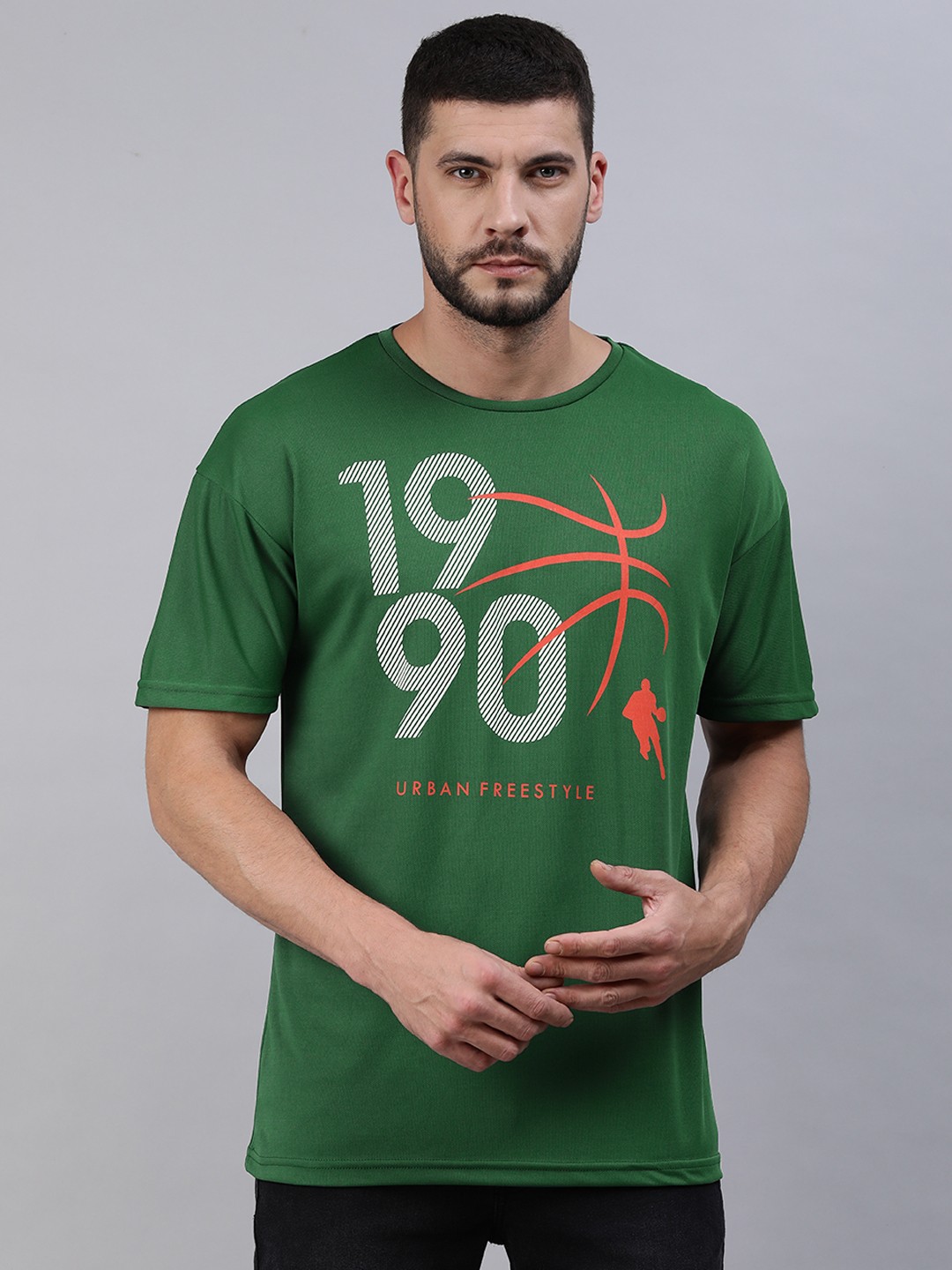 

abof Men Green & Orange Varsity Printed Pure Cotton T-shirt