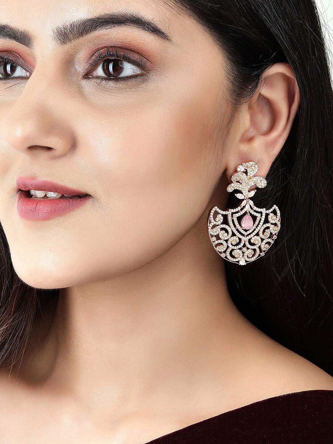 

Rubans Gold-Toned & White Crescent Shaped Drop Earrings