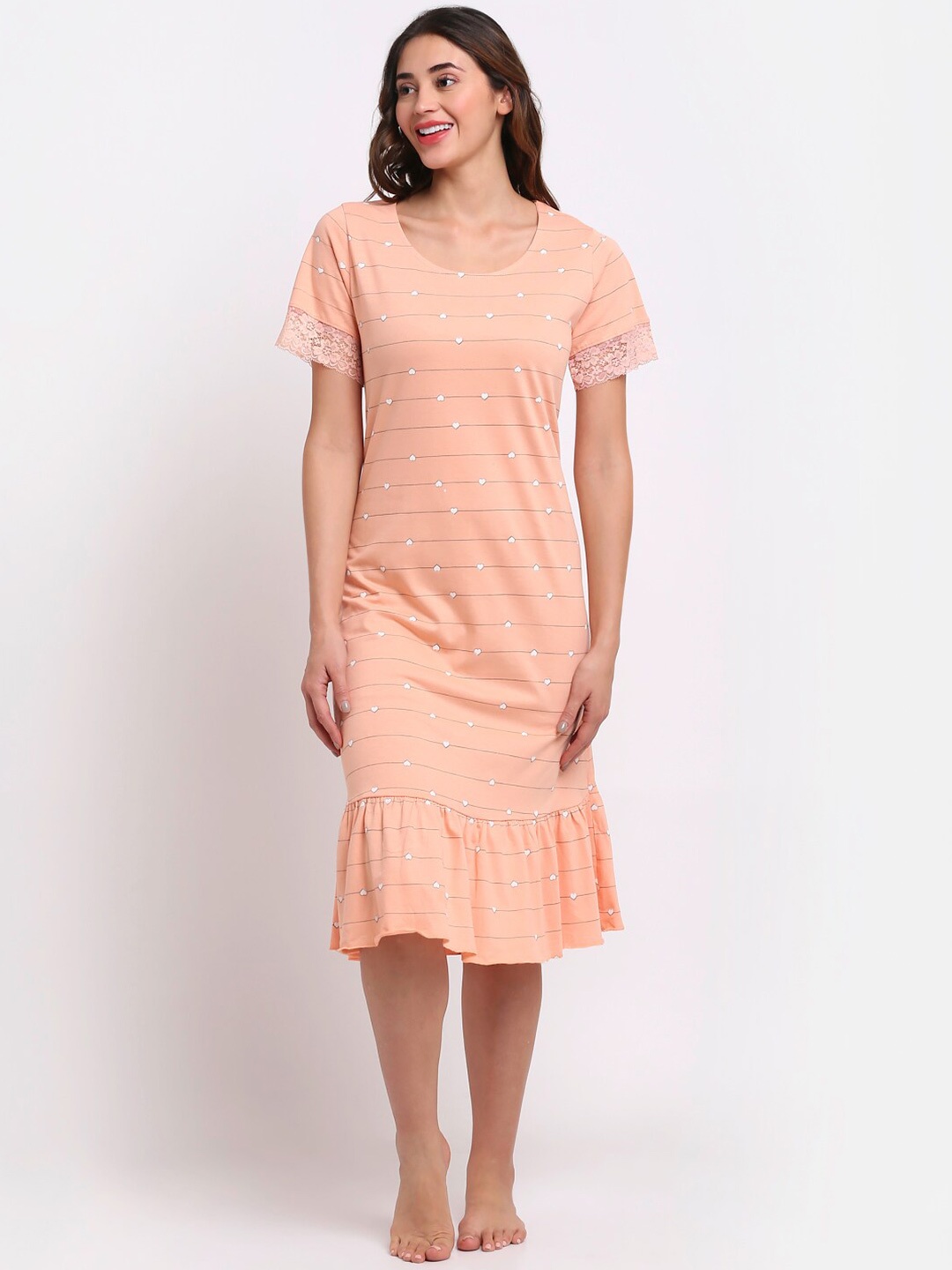 

Slumber Jill Coral Printed Pure Cotton Nightdress