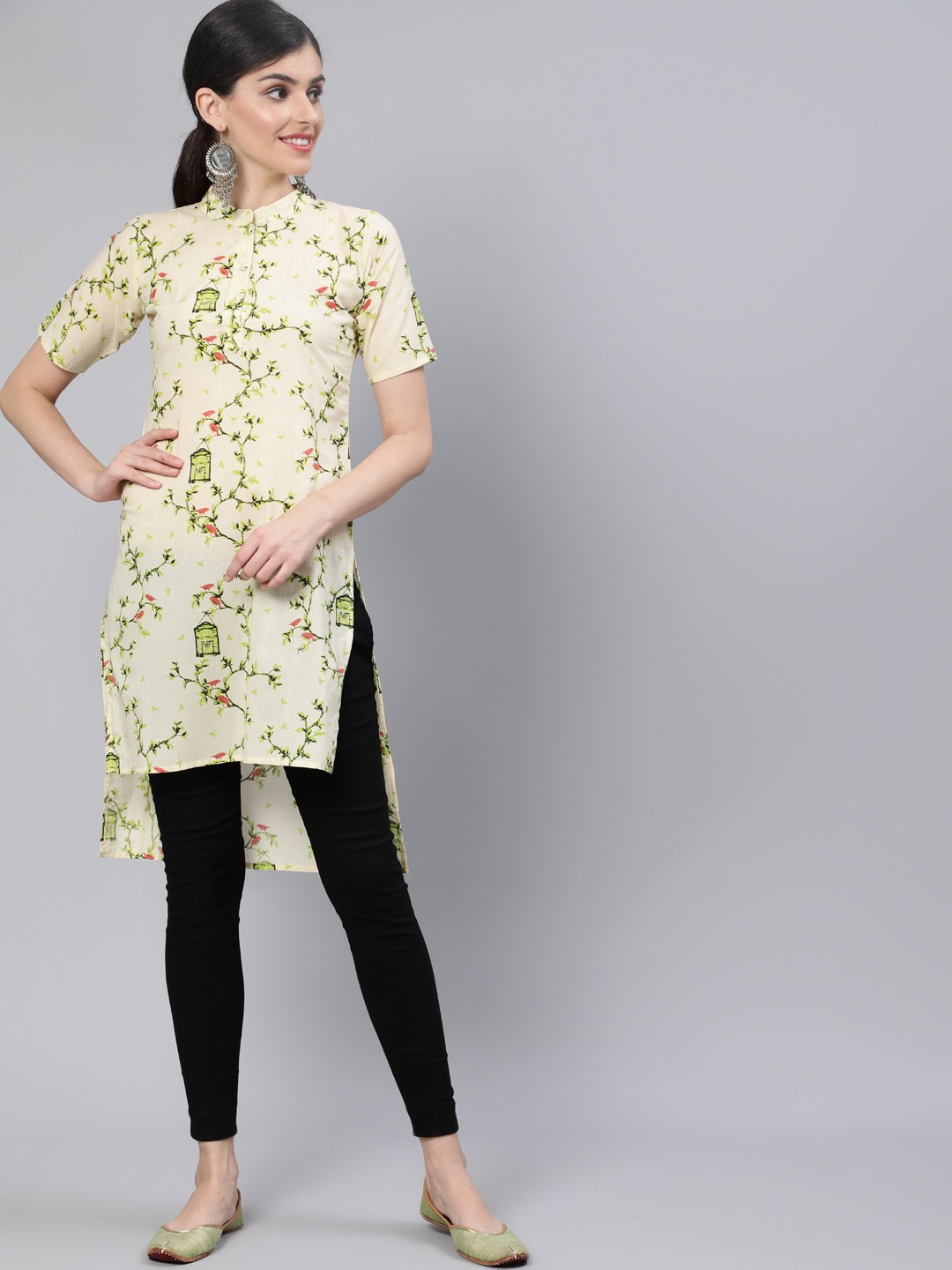 

AASI - HOUSE OF NAYO Women Green & Yellow Floral Printed Kurta