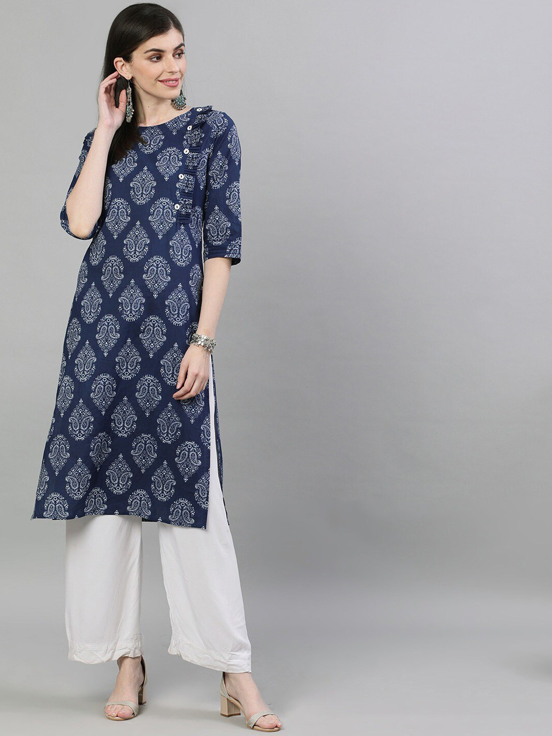 

AASI - HOUSE OF NAYO Women Navy Blue Ethnic Motifs Printed Kurta