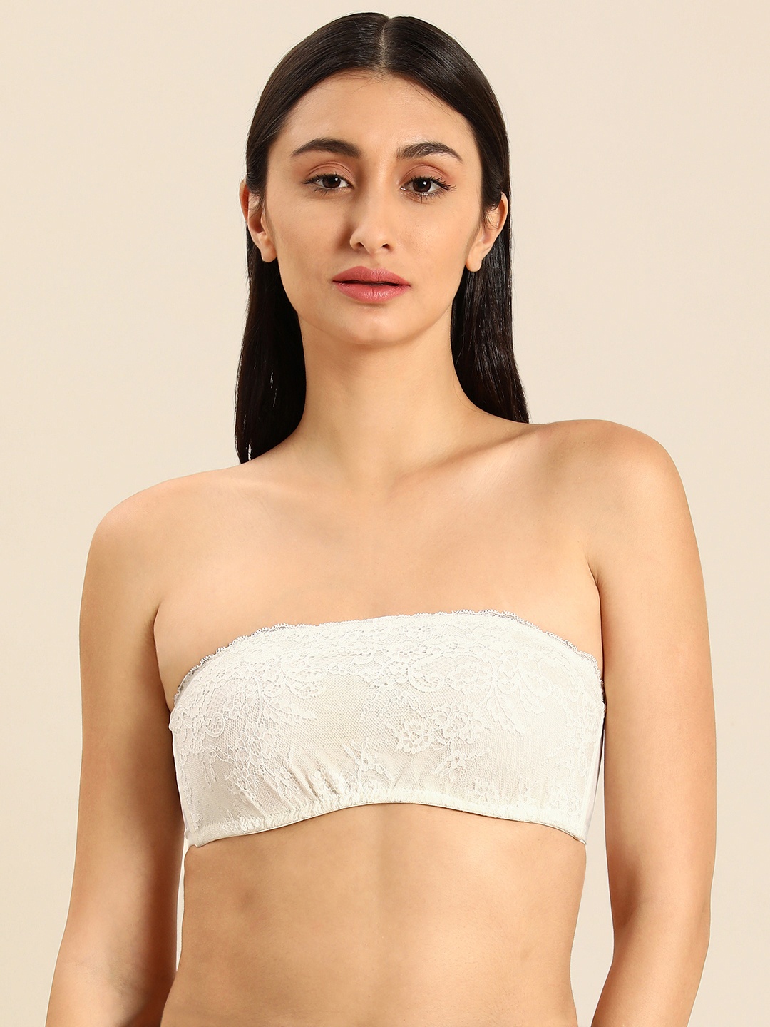 

Wacoal White Bragenic Floral Lightly Padded Bandeau Bra All Day Comfort