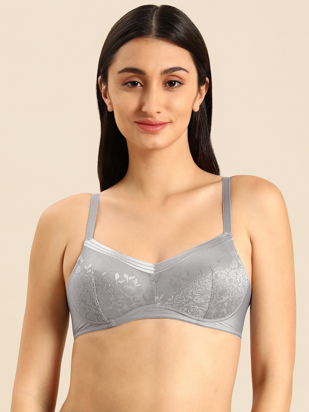 

Wacoal Grey Beatrice Lace Lightly All Day Comfort Padded Bra