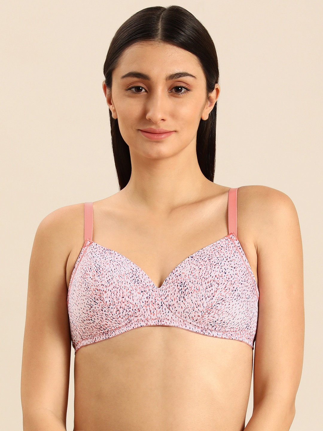 

Wacoal White & Pink Essential Print Abstract Lightly Padded Bra All Day Comfort