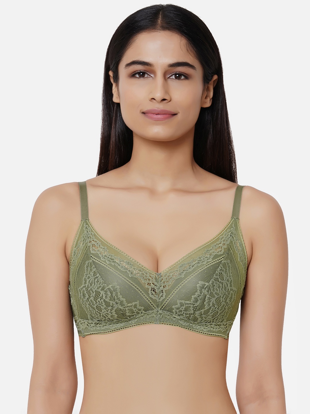 

Wacoal Green Lightly Padded Non-Wired Half Coverage Lace Bra