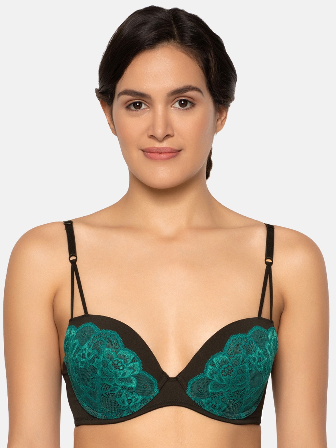 

Wacoal Black & Green Floral Underwired Lightly Padded Bra